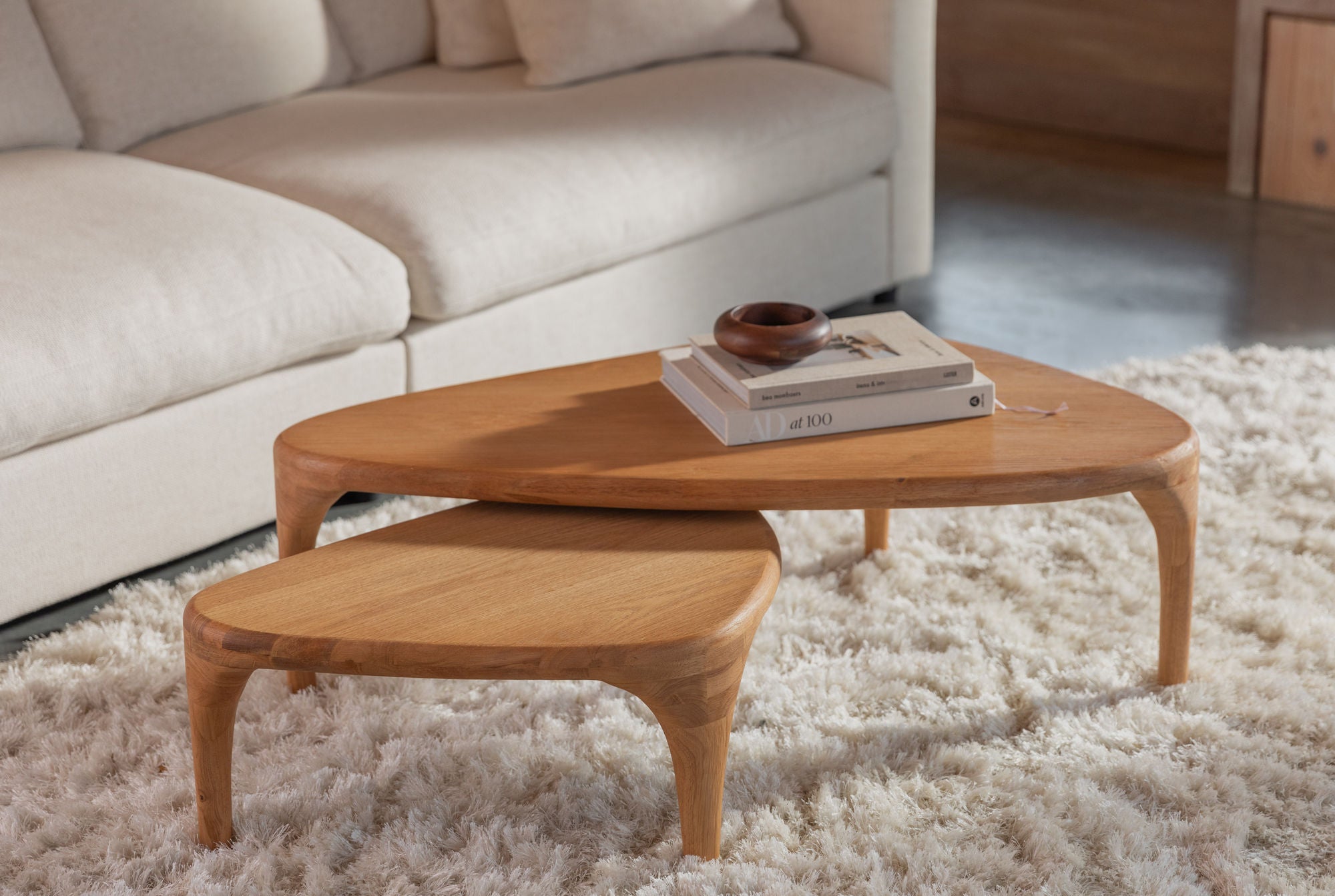 Zuiver Set of 2 Isla Natural Oak Wood Coffee Table Nest
